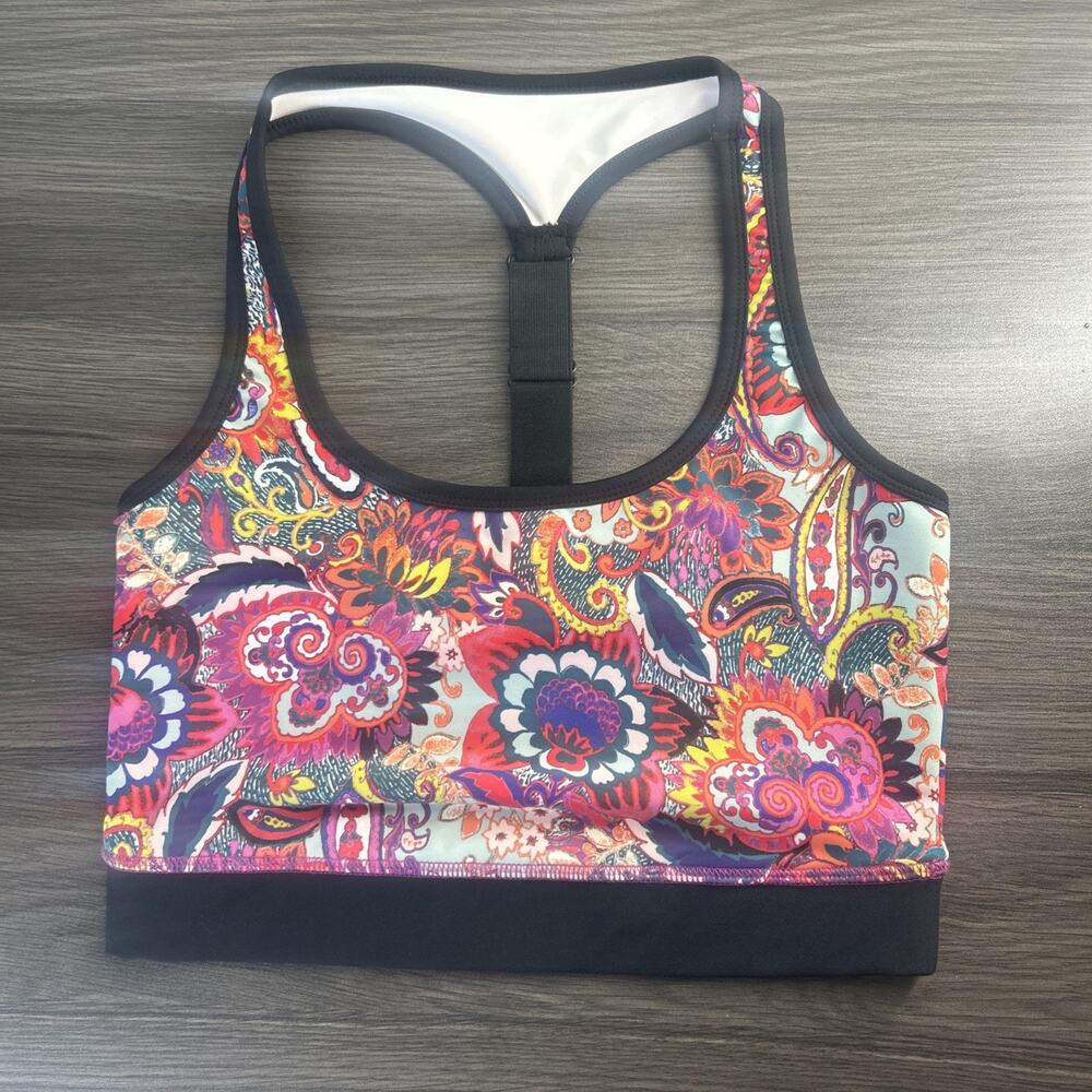 Josie Natori Women’s Small Black Floral Racerback Athletic Workout Tank Top